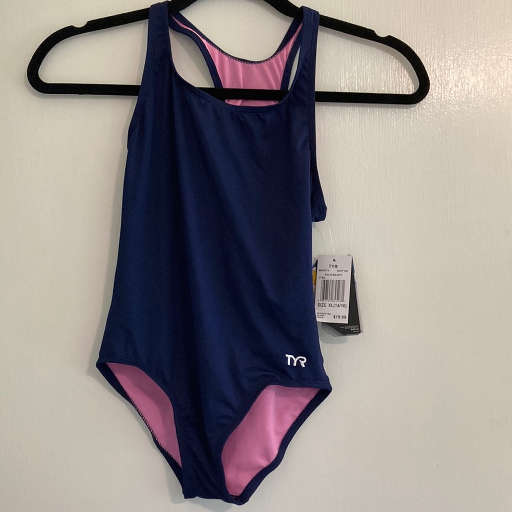 NWT! Blue racer back swimsuit, size 14/16 kids